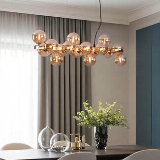 Suspension de luxe 16 lumières Sunita - doré et verre ambré