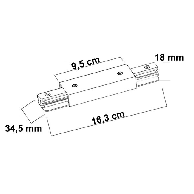 Connecteur droit double face pour rail monophasé - noir