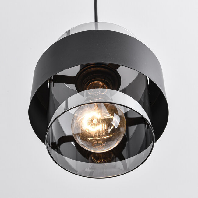 Lampe suspendue Faey noir avec verre fumé, 4 lumières