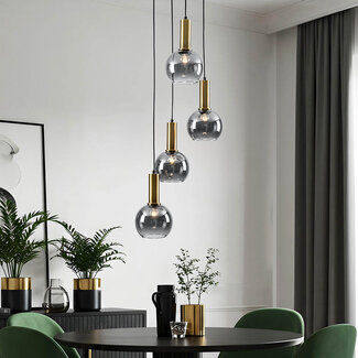 Suspension 4 lumières Imme - doré et verre fumé
