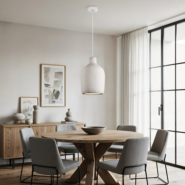 Lampe suspendue minimaliste Wabi Sabi Hikari avec effet pierre Ø31 cm - blanc