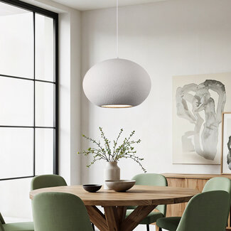 Lampe suspendue moderne Wabi Sabi avec effet pierre Sora Ø47 cm - blanc