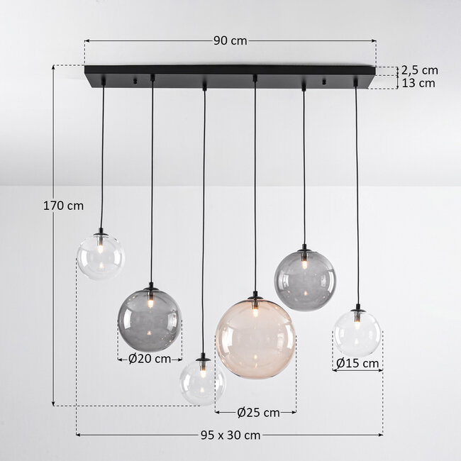 Lampe suspendue contemporaine avec ampoules en verre de différentes couleurs - Lumora
