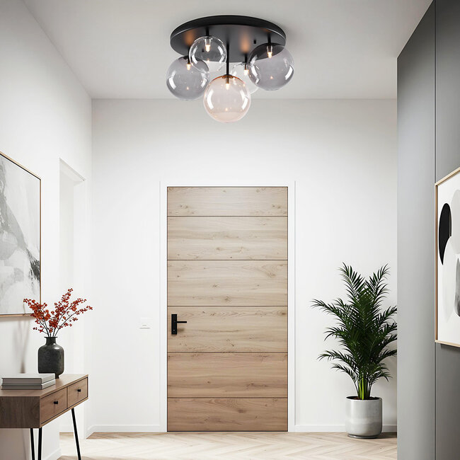 Plafonnier Lumose 5 lumières avec différentes boules de verre
