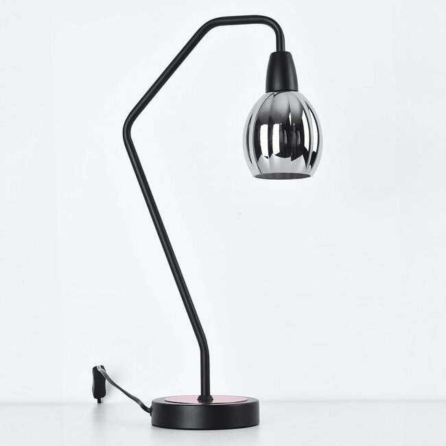 Lampe à poser Dewi - noir avec cuivre et verre fumé