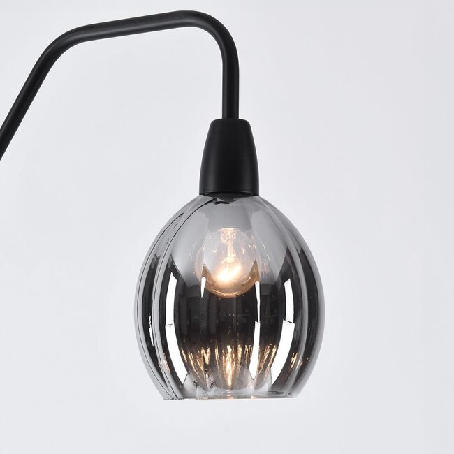 Lampadaire Diede, noir mat, cuivre et verre fumé