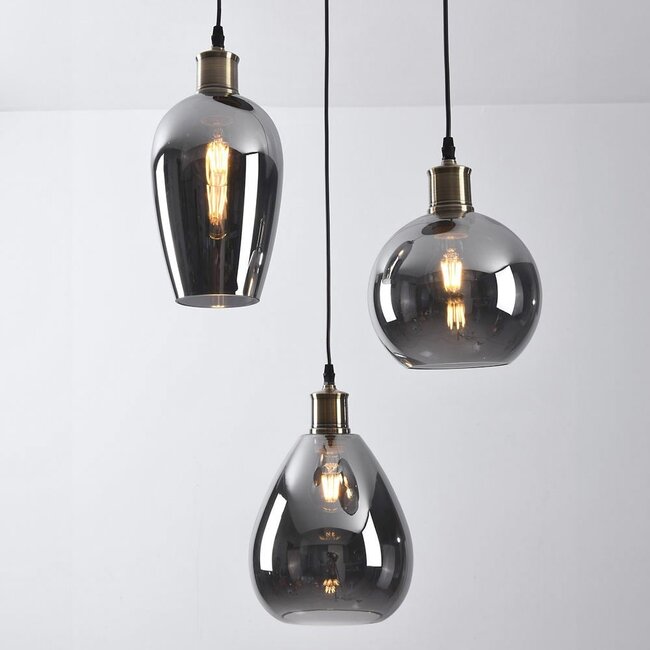 Lampe suspendue design avec verre fumé avec effet miroir, 3 lumières - Verona