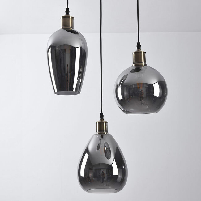 Lampe suspendue design avec verre fumé avec effet miroir, 3 lumières - Verona