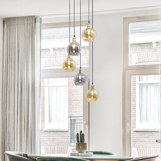 Suspension Lyana 5 lumières - verre fumé et ambré
