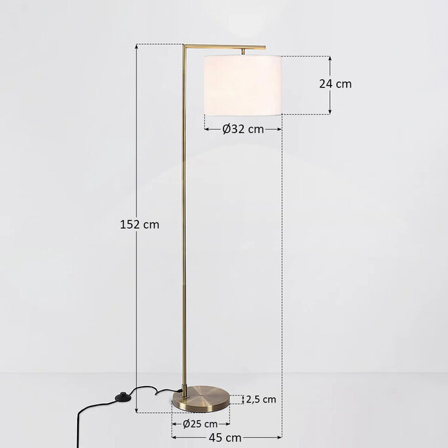 Lampadaire Viany - doré avec abat-jour en tissu