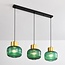Suspension Inya 3 lumières en verre vert - vert et doré