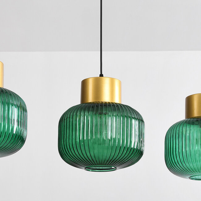 Suspension 3 lumières avec verre vert - Inya