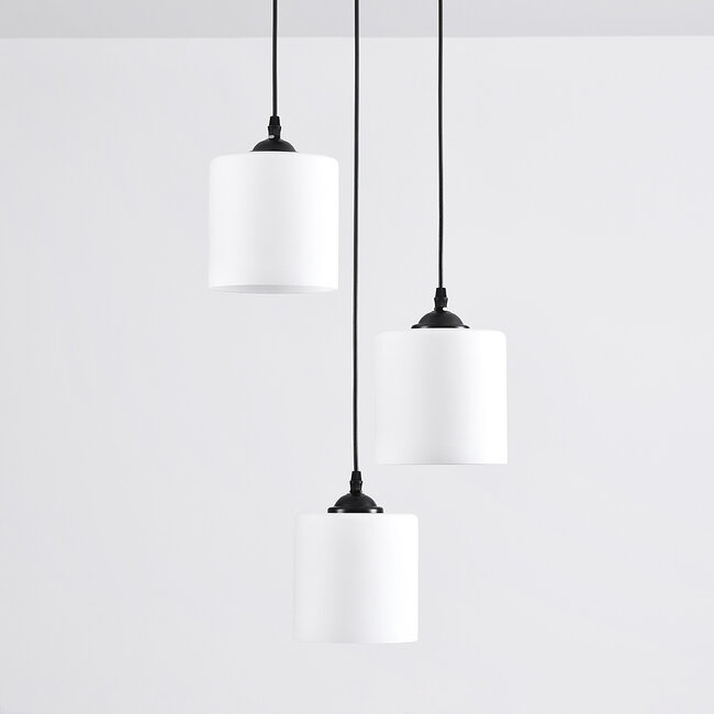 Suspension 3 lumières avec verre blanc laiteux - Kezia