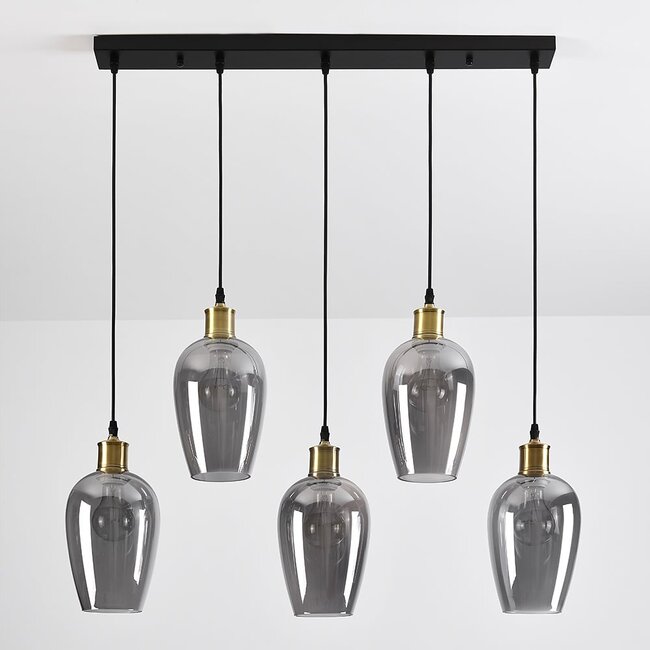 Suspension 5 lumières Valerie avec verre fumé