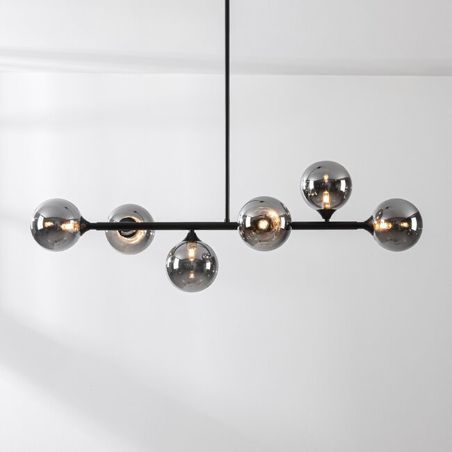 Suspension design noir avec verre fumé, 6 lumières - Aster