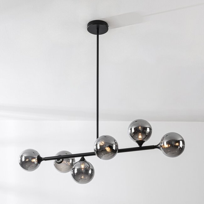 Suspension design noir avec verre fumé, 6 lumières - Aster