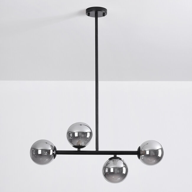 Plafonnier design noir avec verre fumé, 4 lumières - Asun
