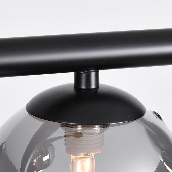 Plafonnier design noir avec verre fumé, 4 lumières - Asun