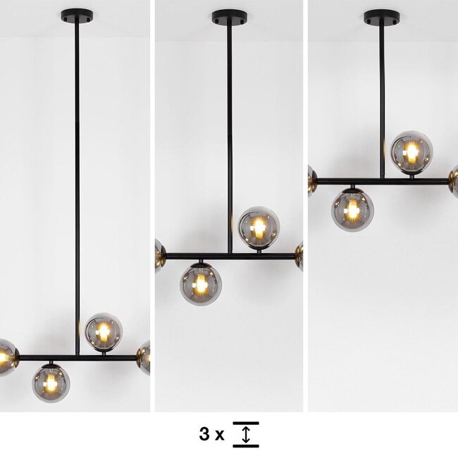 Plafonnier design noir avec verre fumé, 4 lumières - Asun