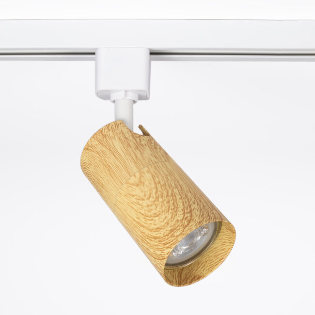 Spot sur rail monophasé Loek - Blanc avec aspect bois de chêne