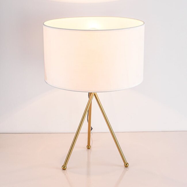 Lampe à poser Susan - trépied doré avec abat-jour en tissu