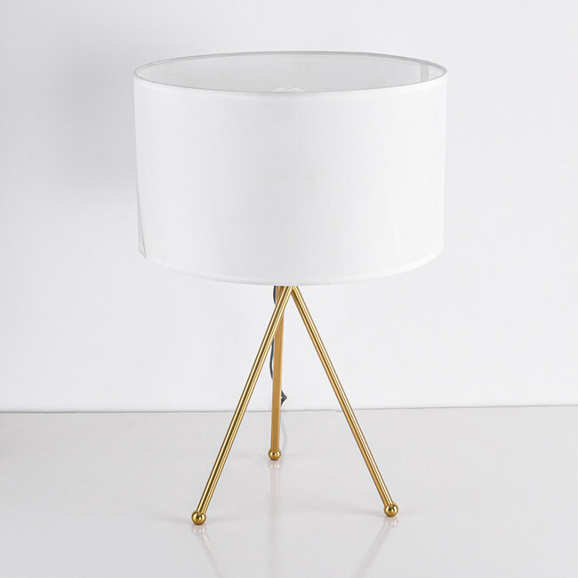 Lampe à poser Susan - trépied doré avec abat-jour en tissu