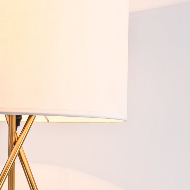 Lampe à poser Susan - trépied doré avec abat-jour en tissu