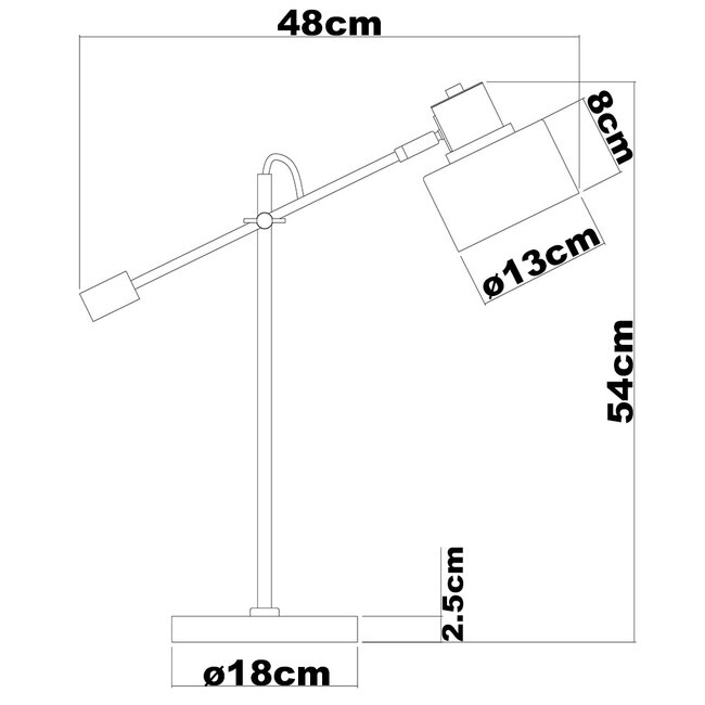 Lampe de table inclinable noire avec détails dorés - Rhys