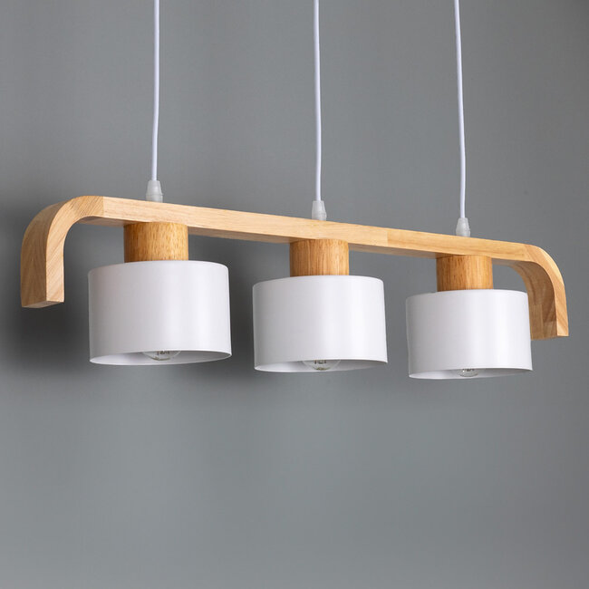 Suspension 3 lumières en bois et blanc - Rosie