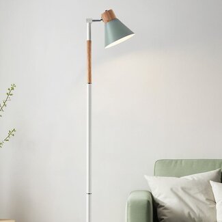 Lampadaire rétro Elsie en bois à abat-jour vert