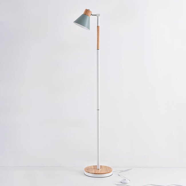 Lampadaire rétro Elsie en bois à abat-jour vert