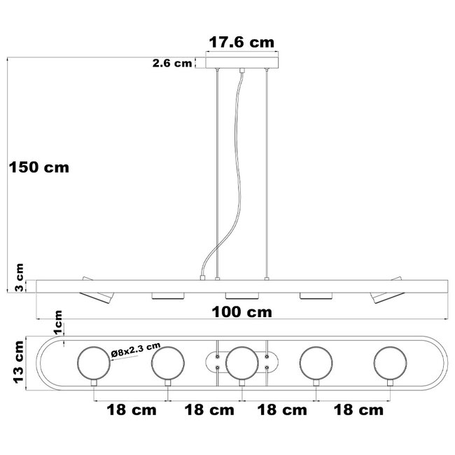 Suspension noire avec détails dorés - Sesto