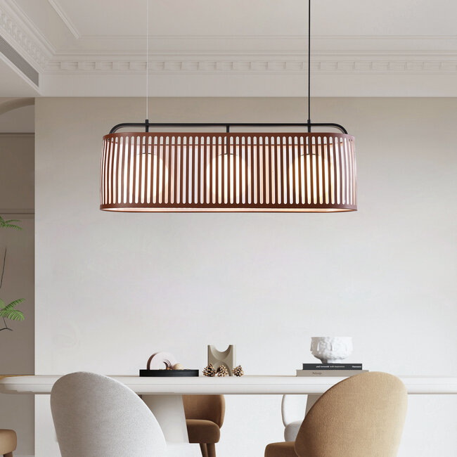 Lampe suspendue avec abat-jour en cuir, 3 lumières - Marrone