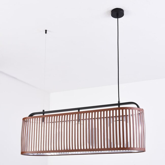 Lampe suspendue avec abat-jour en cuir, 3 lumières - Marrone