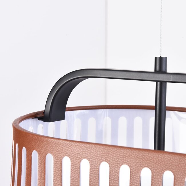 Lampe suspendue avec abat-jour en cuir, 3 lumières - Marrone