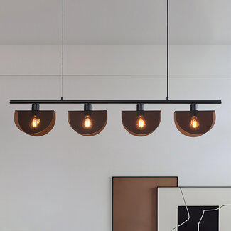 Suspension noire avec abat-jour fumé, 4 lumières - Morandi