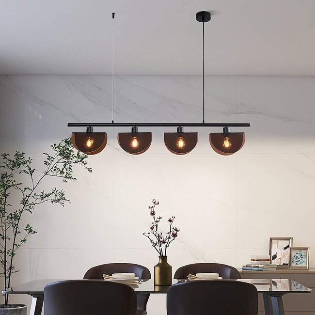 Suspension Morandi 4 lumières - noir avec abat-jour fumé semi-ouverts
