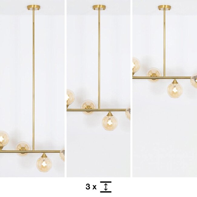 Suspension Aster 6 lumières - doré avec globes en verre ambré