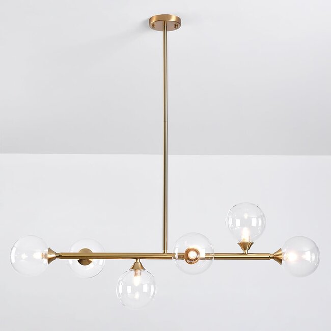 Suspension Aster 6 lumières - doré avec globes transparents
