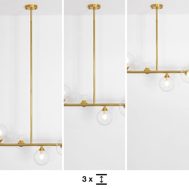 Suspension Aster 6 lumières - doré avec globes transparents