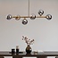 Suspension Aster 6 lumières - doré avec globes en verre fumé