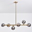 Suspension Aster 6 lumières - doré avec globes en verre fumé