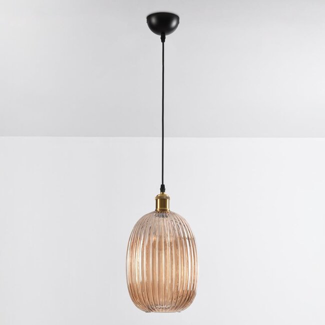 Suspension en verre ambré strié - Riley