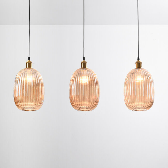 Suspension 3 lumières avec verre ambré strié - Erin