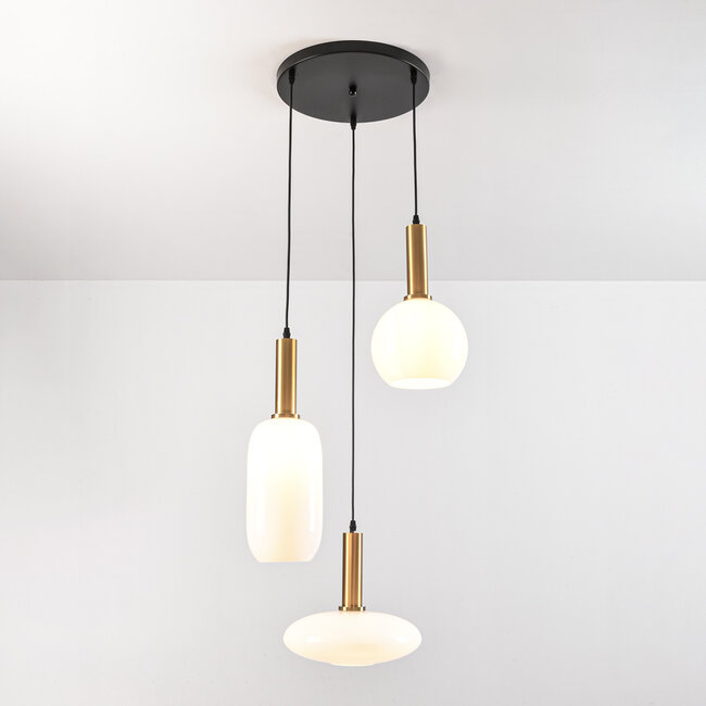 Lampe suspendue Dennis avec verre blanc laiteux, 3 lumières