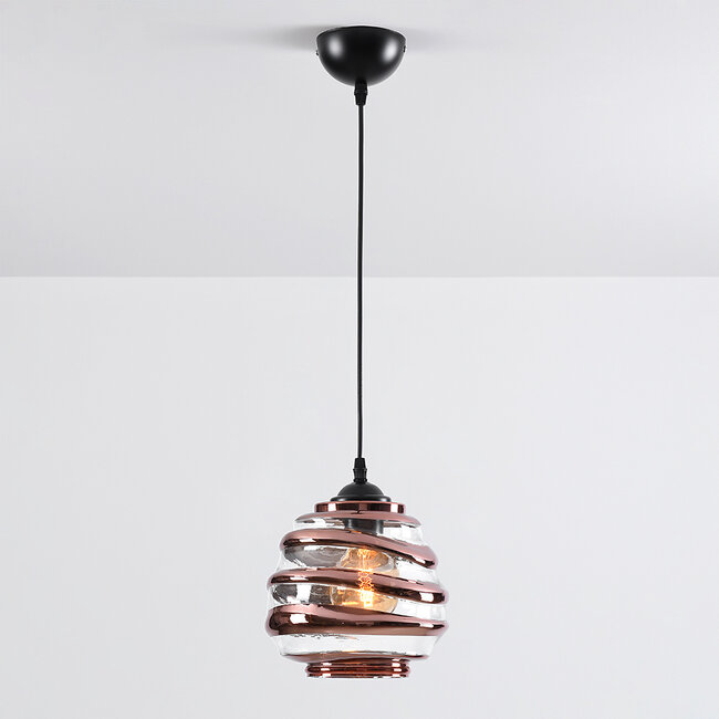 Suspension Mace en verre ondulé et détails en bronze