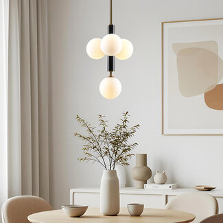 Suspension avec verre blanc laiteux, 4 lumières - Lennard