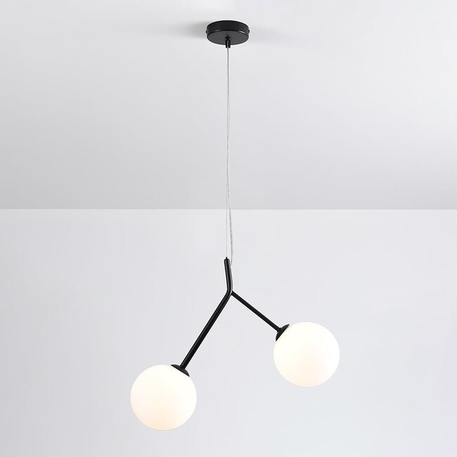 Suspension asymétrique Dexter 2-light - verre blanc laiteux