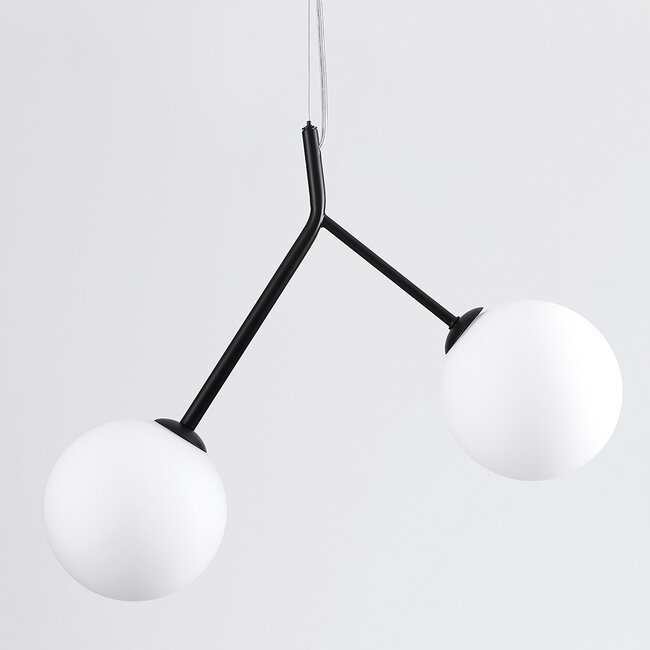 Suspension asymétrique Dexter 2-light - verre blanc laiteux
