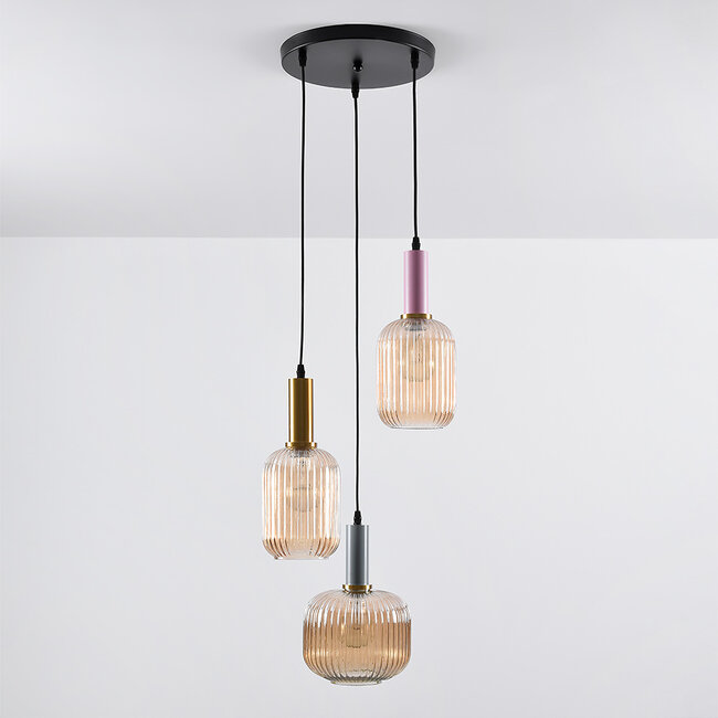 Lampe suspendue à 3 lumières avec verre strié - Amelia